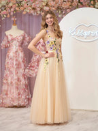 Piper | A-Line Corset Midi Prom Dress with 3D Flowers by KissProm