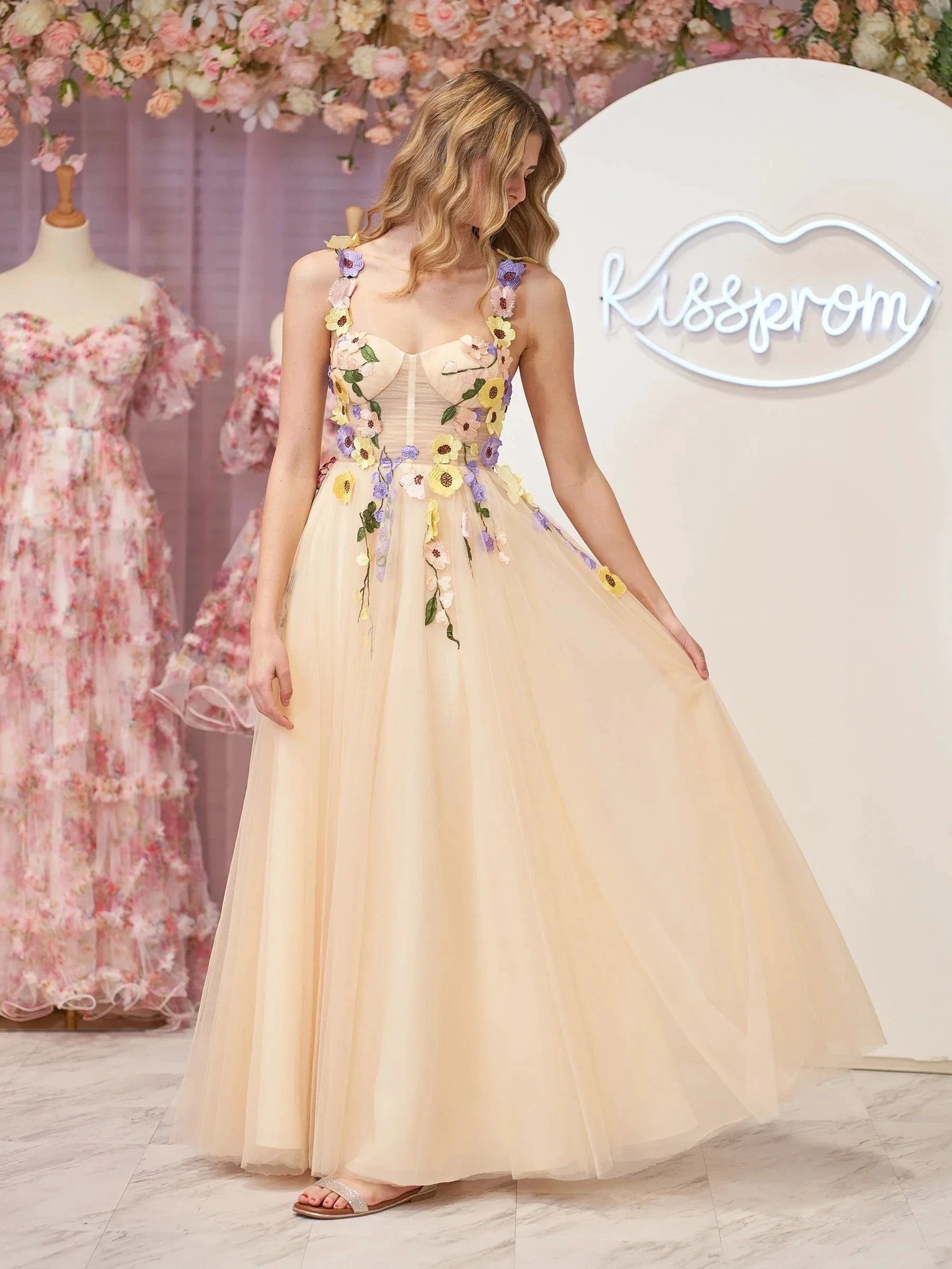 Piper | A-Line Corset Midi Prom Dress with 3D Flowers by KissProm