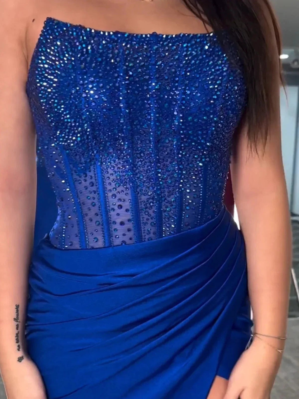 Cosmo | Mermaid Scoop Neck Blue Satin Long Prom Dresses by KissProm