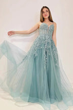 Cozy | Tulle Appliques Lace-Up A-Line Long Prom Dress by KissProm