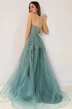 Cozy | Tulle Appliques Lace-Up A-Line Long Prom Dress by KissProm