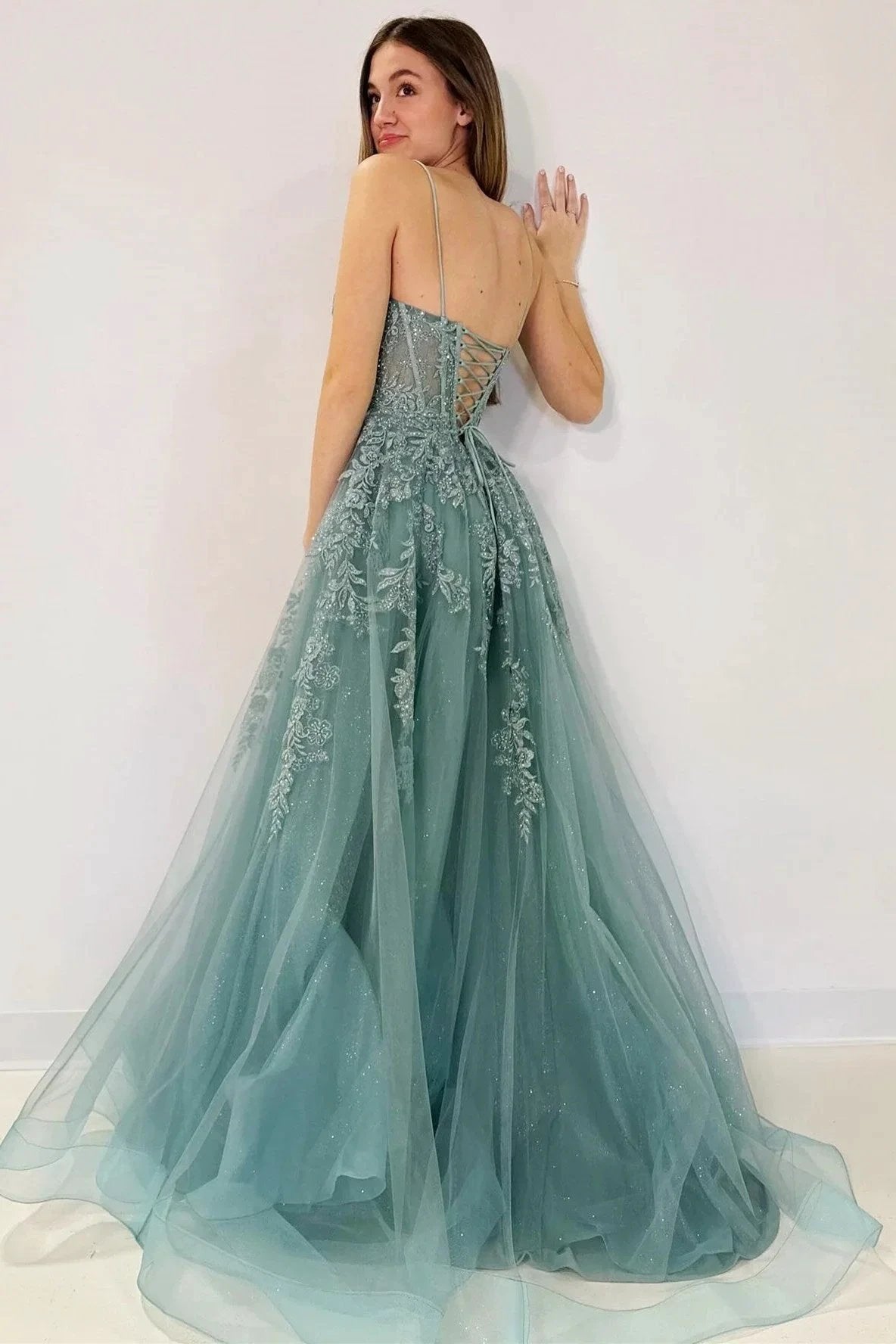 Cozy | Tulle Appliques Lace-Up A-Line Long Prom Dress by KissProm