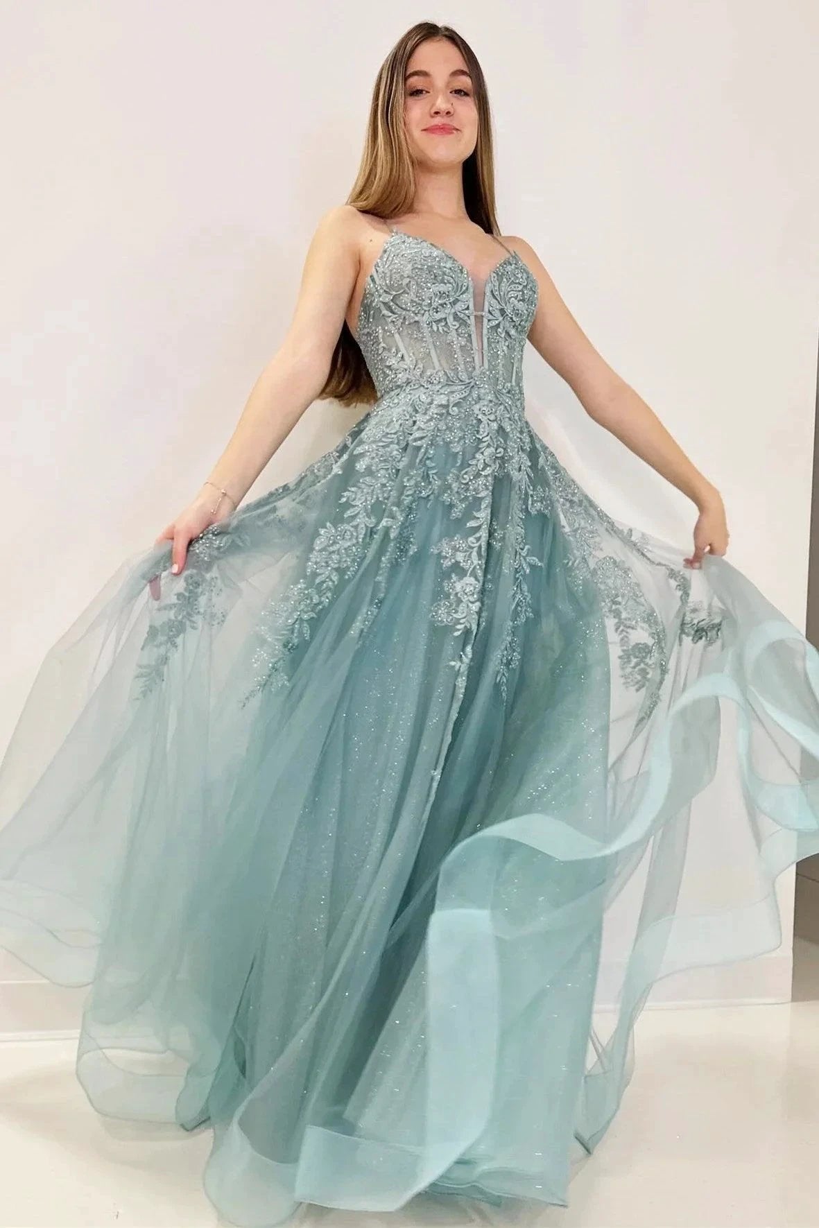 Cozy | Tulle Appliques Lace-Up A-Line Long Prom Dress by KissProm