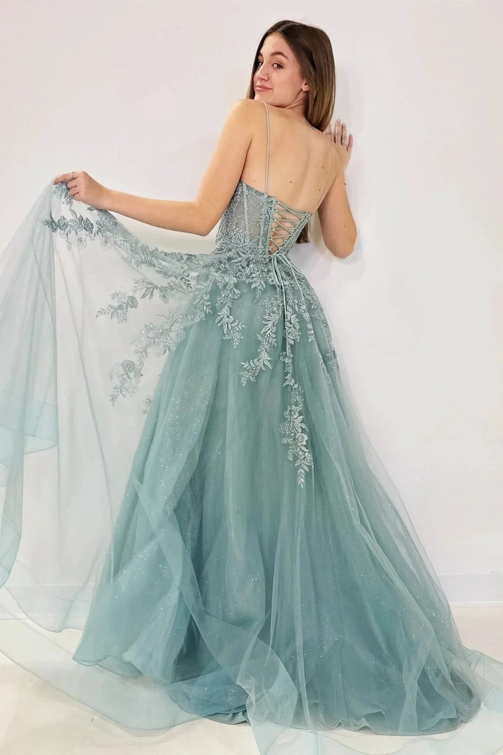 Cozy | Tulle Appliques Lace-Up A-Line Long Prom Dress by KissProm