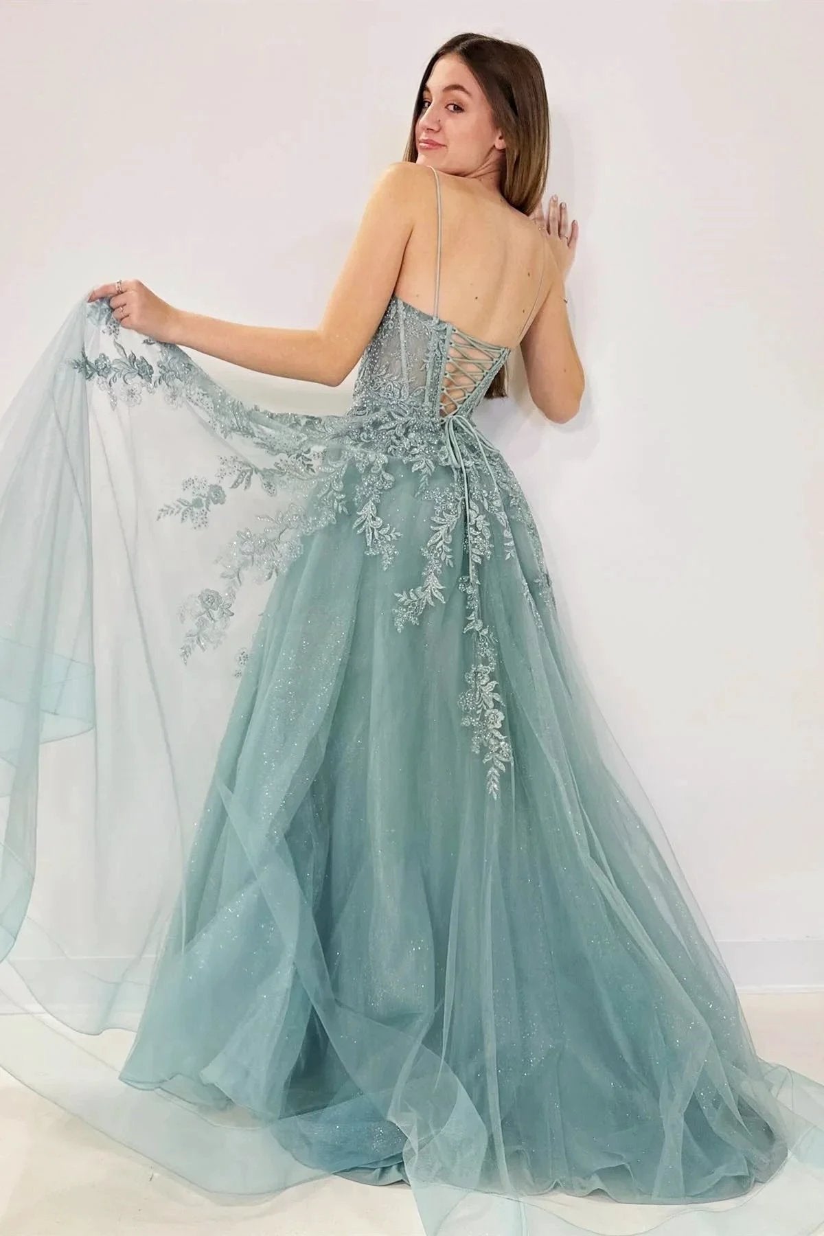 Cozy | Tulle Appliques Lace-Up A-Line Long Prom Dress by KissProm
