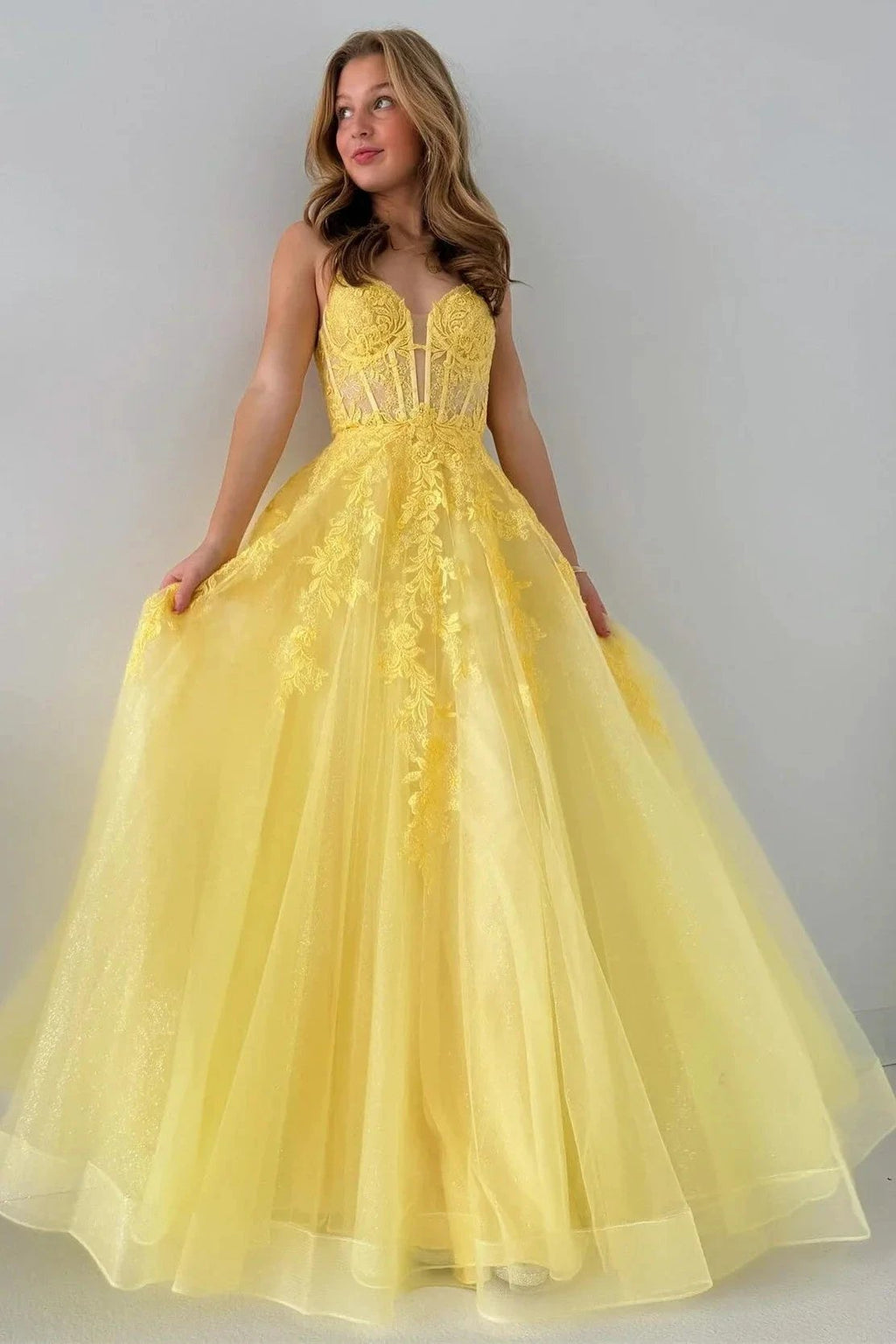 Cozy | Tulle Appliques Lace-Up A-Line Long Prom Dress by KissProm