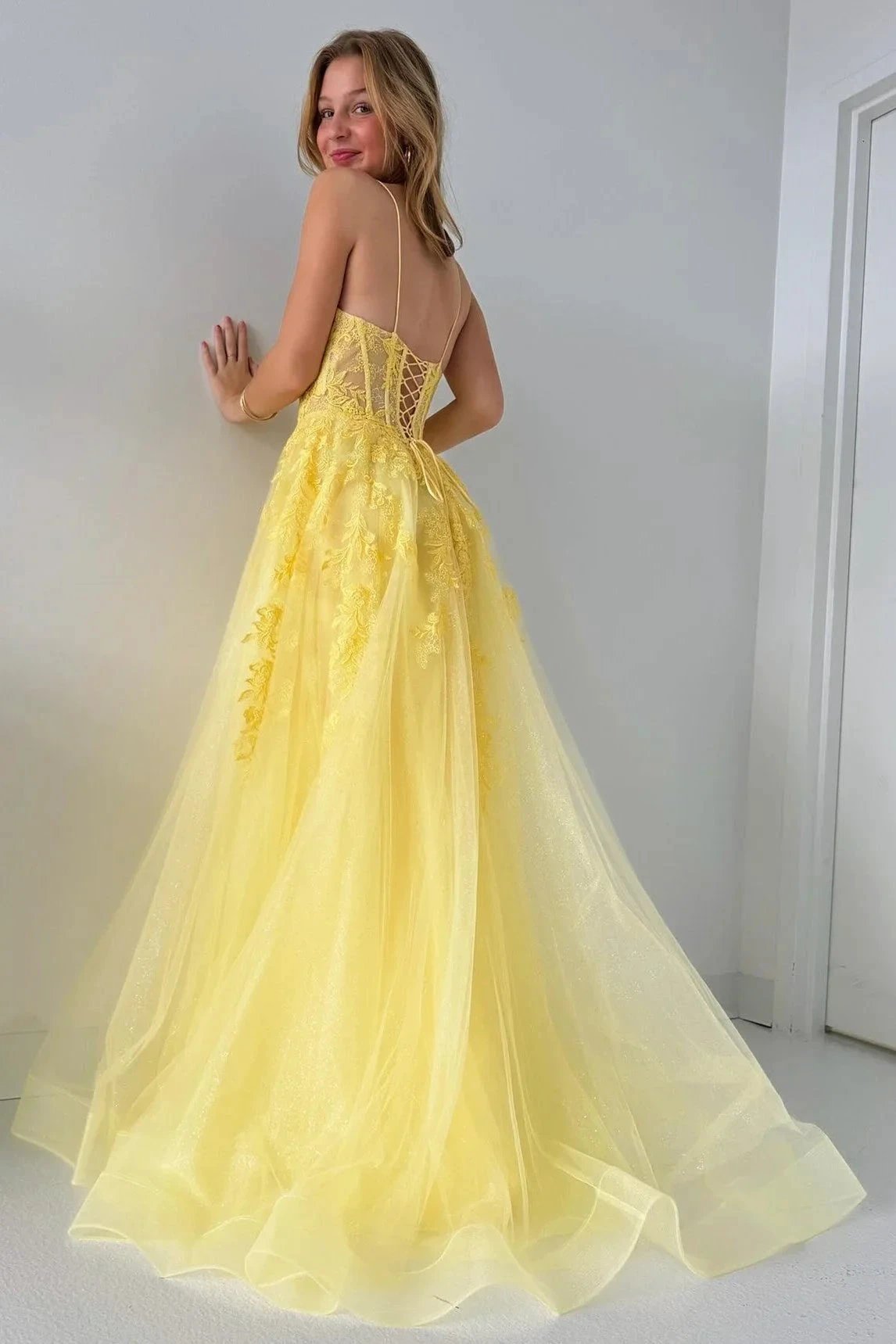 Cozy | Tulle Appliques Lace-Up A-Line Long Prom Dress by KissProm