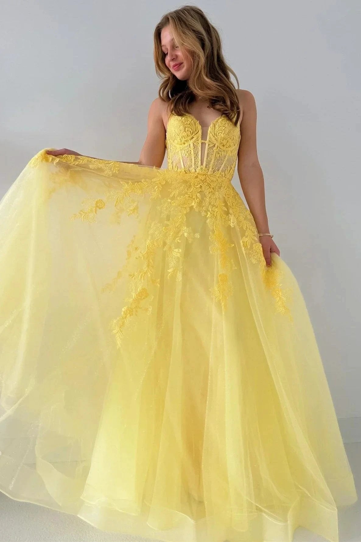 Cozy | Tulle Appliques Lace-Up A-Line Long Prom Dress by KissProm