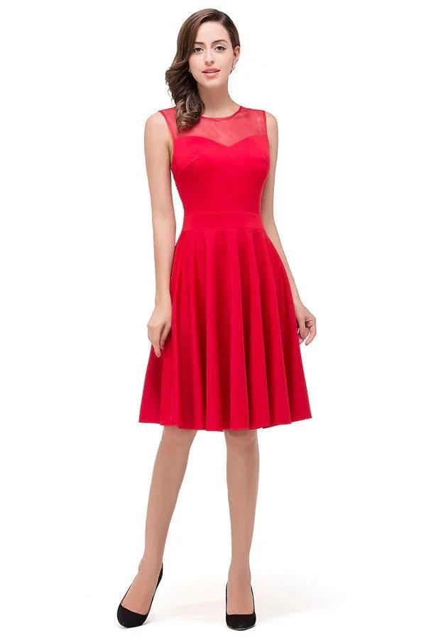 Crew Knee-length A-line Red Bridesmaid Dresses by misshow.com