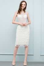 Crew Knee Length Mermaid Sleeveless Prom Dresses with Tassels