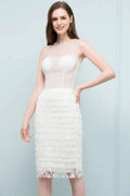 Crew Knee Length Mermaid Sleeveless Prom Dresses with Tassels by misshow.com