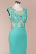 Crew Neck Lace Appliques Chiffon Mermaid Evening Maxi Dress Sleeveless Formal Dress by misshow.com