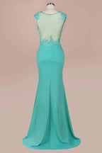 Crew Neck Lace Appliques Chiffon Mermaid Evening Maxi Dress Sleeveless Formal Dress by misshow.com