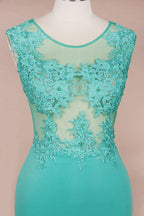 Crew Neck Lace Appliques Chiffon Mermaid Evening Maxi Dress Sleeveless Formal Dress by misshow.com