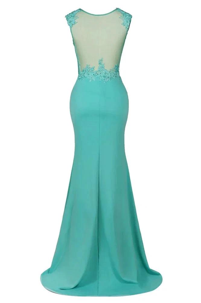 Crew Neck Lace Appliques Chiffon Mermaid Evening Maxi Dress Sleeveless Formal Dress by misshow.com