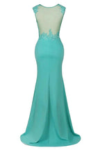 Crew Neck Lace Appliques Chiffon Mermaid Evening Maxi Dress Sleeveless Formal Dress by misshow.com