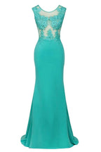 Crew Neck Lace Appliques Chiffon Mermaid Evening Maxi Dress Sleeveless Formal Dress by misshow.com