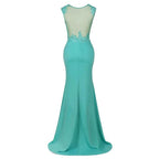 Crew Neck Lace Appliques Chiffon Mermaid Evening Maxi Dress Sleeveless Formal Dress by misshow.com