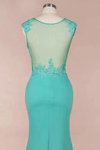 Crew Neck Lace Appliques Chiffon Mermaid Evening Maxi Dress Sleeveless Formal Dress by misshow.com