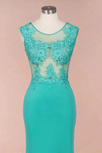 Crew Neck Lace Appliques Chiffon Mermaid Evening Maxi Dress Sleeveless Formal Dress by misshow.com