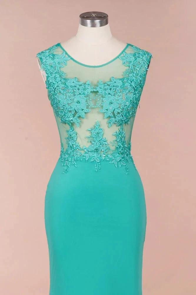 Crew Neck Lace Appliques Chiffon Mermaid Evening Maxi Dress Sleeveless Formal Dress by misshow.com
