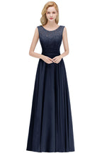 Crew Neck Lace Top Sleeveless Chiffon Bridesmaid Dress Aline Formal Dress