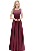 Crew Neck Lace Top Sleeveless Chiffon Bridesmaid Dress Aline Formal Dress by misshow.com