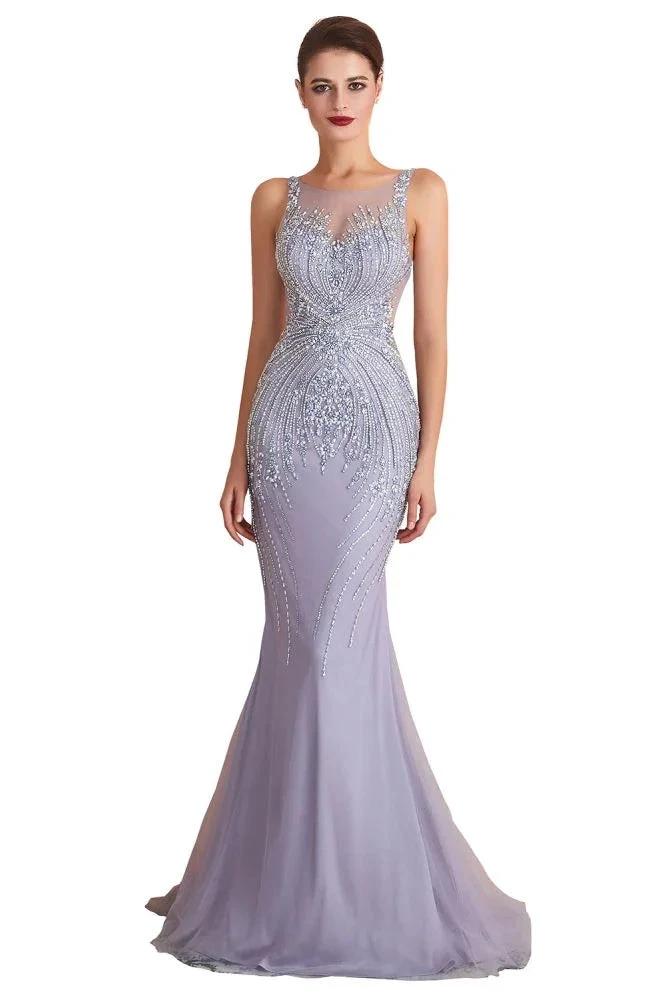 Crew Neck Sleeveless Beading Mermaid Prom Dress Evening Maxi Gown by misshow.com