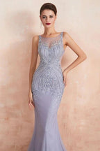 Crew Neck Sleeveless Beading Mermaid Prom Dress Evening Maxi Gown by misshow.com