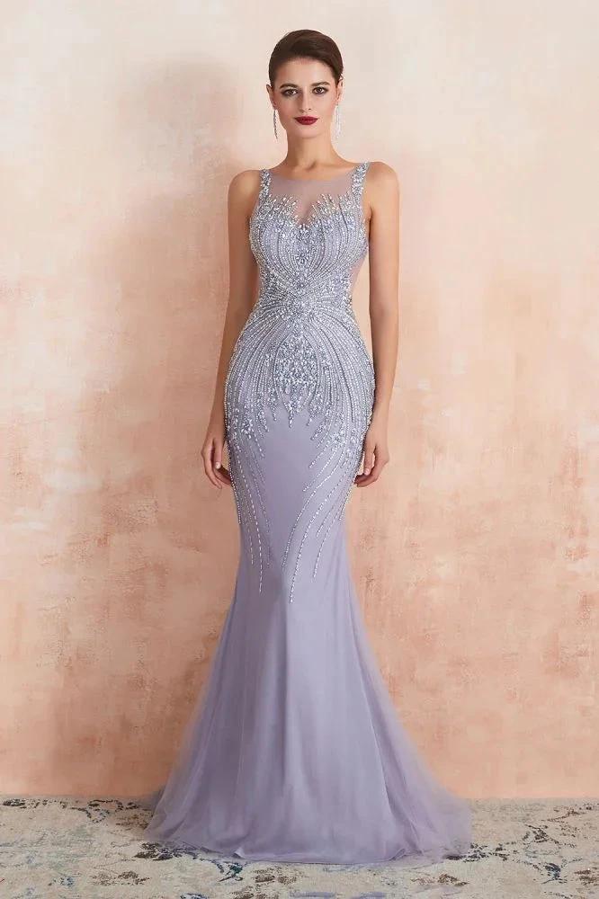 Crew Neck Sleeveless Beading Mermaid Prom Dress Evening Maxi Gown by misshow.com