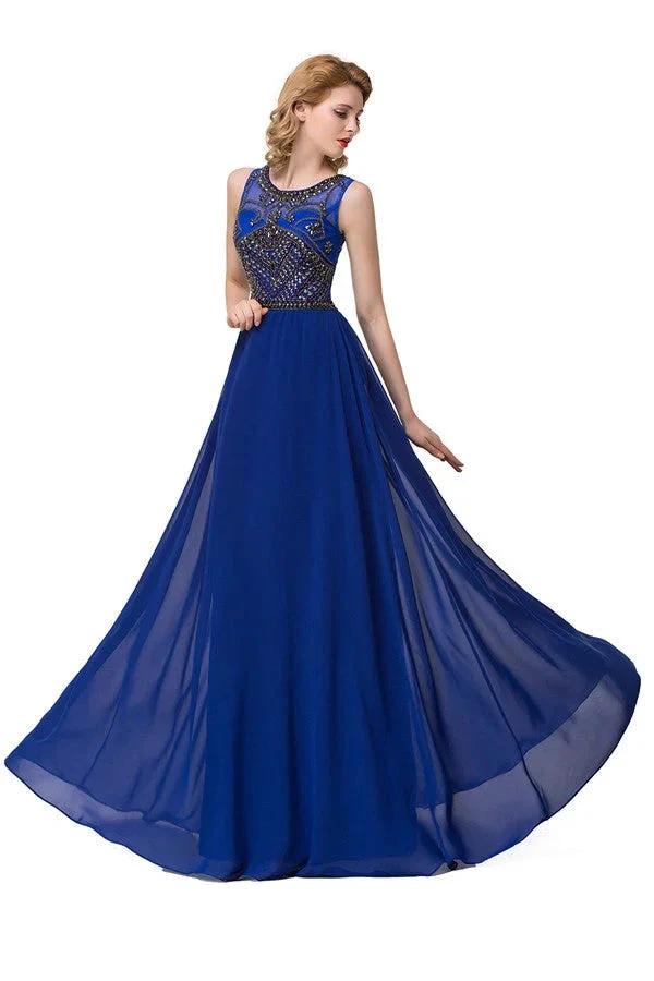 Crew Sweep-length A-line Chiffon Sequins Formal Dresses by misshow.com