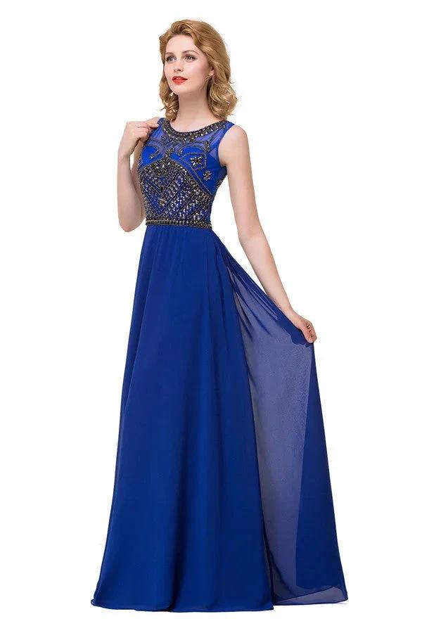 Crew Sweep-length A-line Chiffon Sequins Formal Dresses by misshow.com