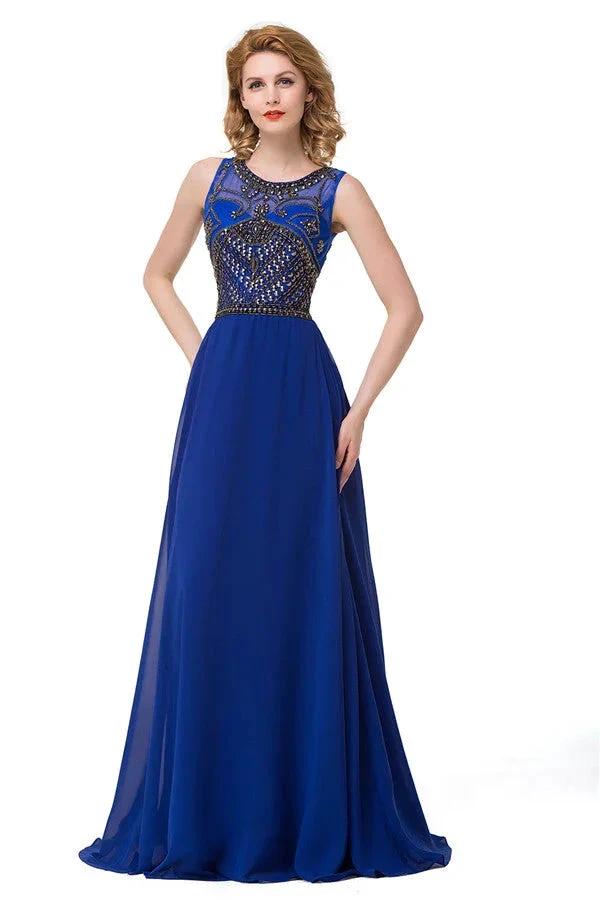 Crew Sweep-length A-line Chiffon Sequins Formal Dresses by misshow.com