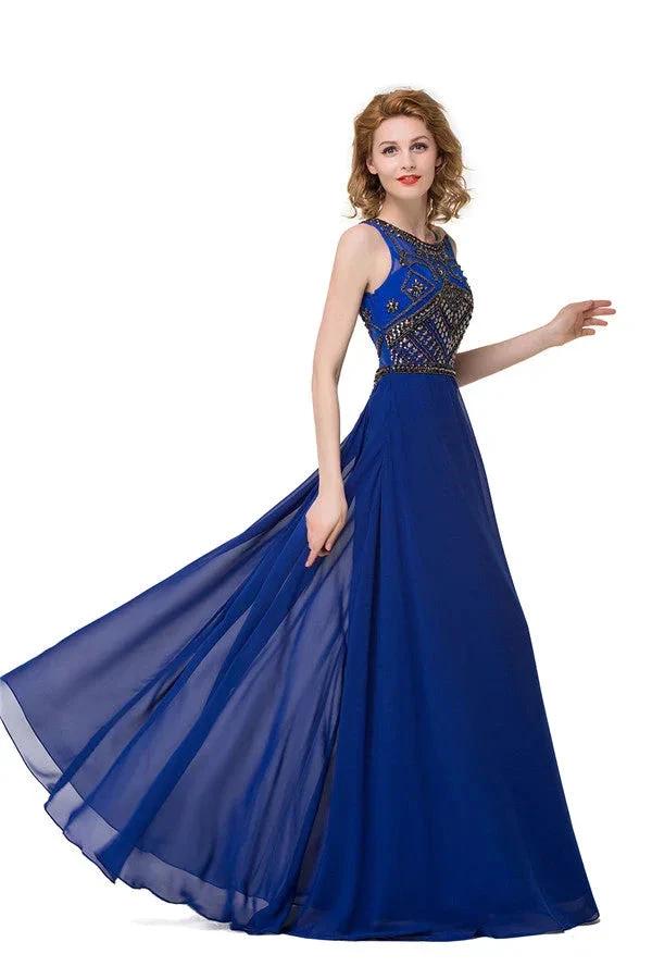 Crew Sweep-length A-line Chiffon Sequins Formal Dresses by misshow.com