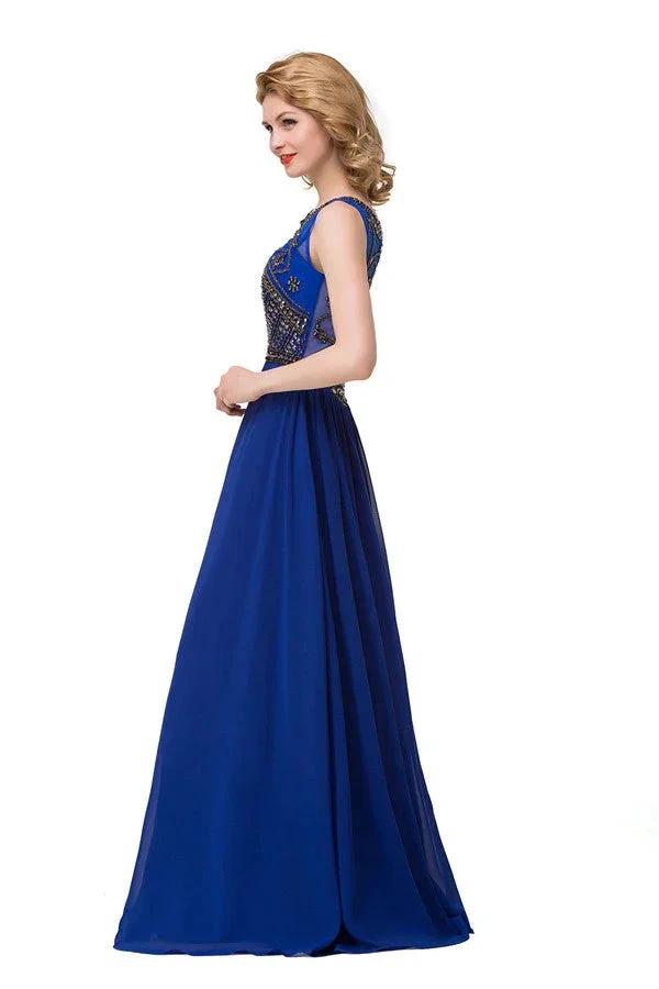 Crew Sweep-length A-line Chiffon Sequins Formal Dresses by misshow.com