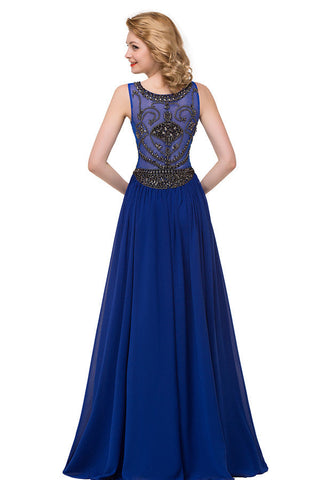 Crew Sweep-length A-line Chiffon Sequins Formal Dresses