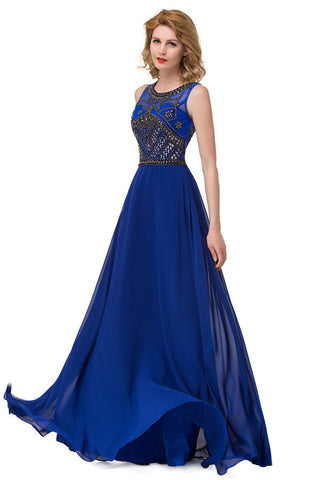 Crew Sweep-length A-line Chiffon Sequins Formal Dresses