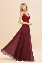 Cross Backless Floor Length Satin Evening Gowns Burgundy Bridesmaid Dress by misshow.com