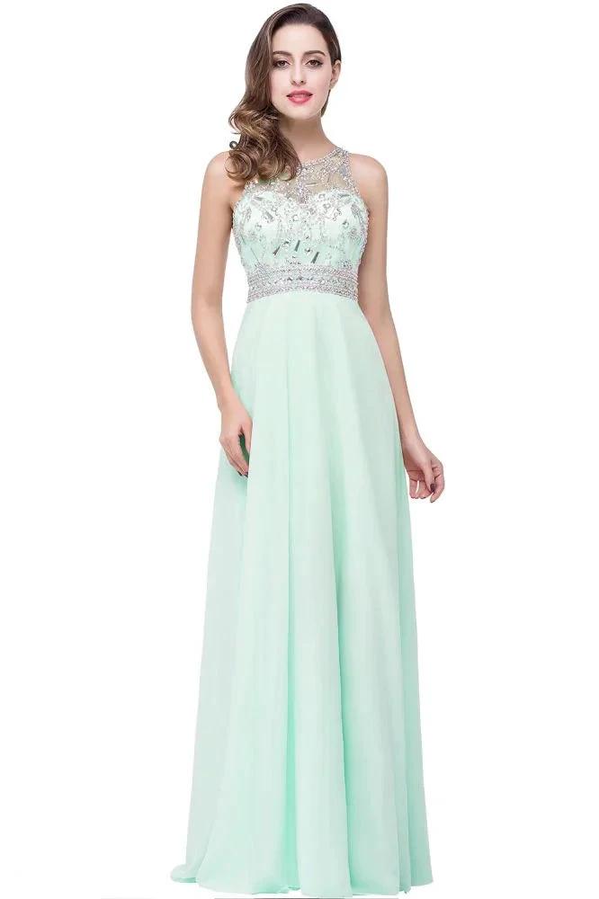 Crystal A-line Jewel Chiffon Prom Dress by misshow.com