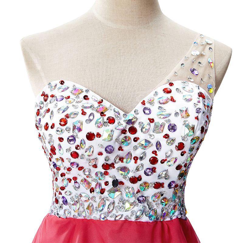 Crystal A-line One Shoulder Chiffon Party Dress by misshow.com