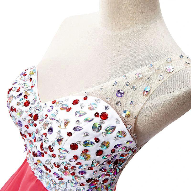 Crystal A-line One Shoulder Chiffon Party Dress by misshow.com