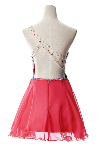 A-Linien-Partykleid mit One-Shoulder-Träger aus Chiffon mit Kristallen