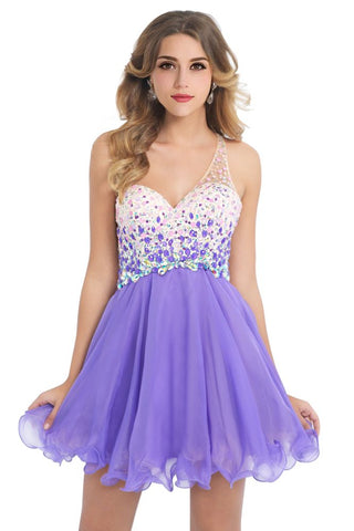 A-Linien-Partykleid mit One-Shoulder-Träger aus Chiffon mit Kristallen