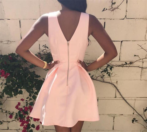 Custom Made V Neck Pink Short Prom Dress Pink V Neck Homecoming Dress PD158