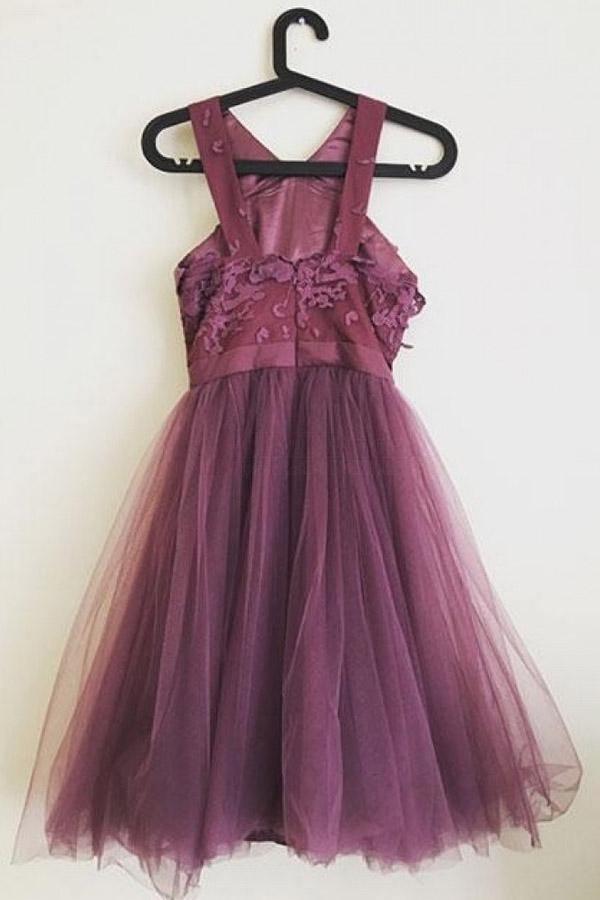 Cute A-line  Applique Tulle  Purple Homecoming Dresses PD300 Main Image