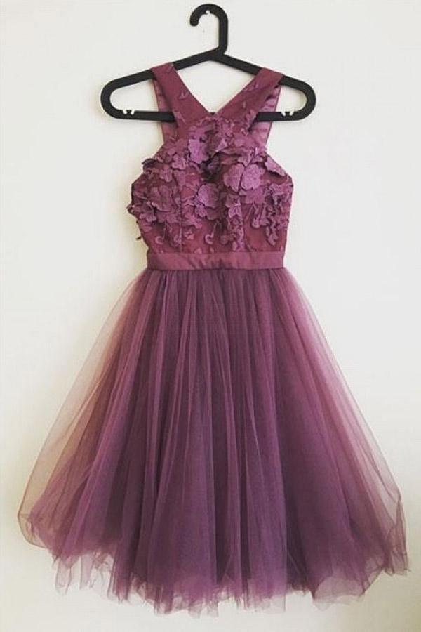 Cute A-line  Applique Tulle  Purple Homecoming Dresses PD300 Hover Image