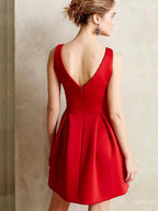 Cute A-line V Neck Sleeveless Red Short Prom Homecoming Dresses by BIZTUNNEL