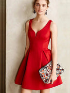 Cute A-line V Neck Sleeveless Red Short Prom Homecoming Dresses by BIZTUNNEL