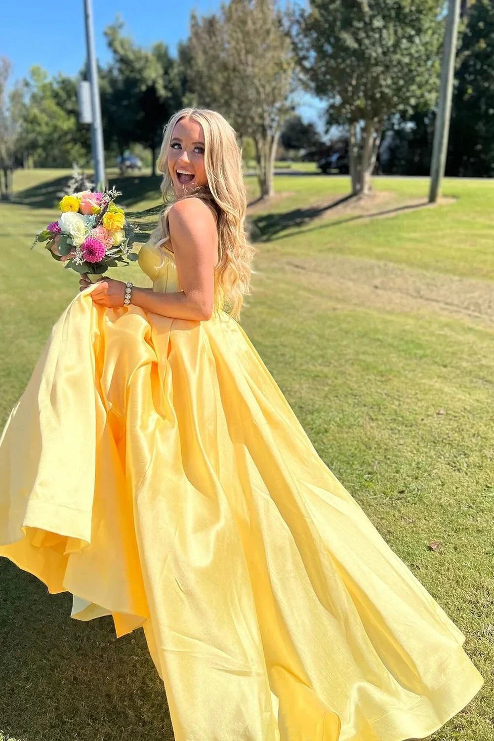Stardust | Ball Gown Sweetheart Satin Long Prom Dresses by KissProm