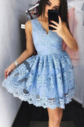 Cute Blue Lace Short Prom Dress Blue Lace Homecoming Dress PG172 by pgmdress